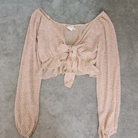 Polly Floral Crop Top 6 Sheer Puff Sleeve Tie Front Romanticcore - Picture 8 of 8